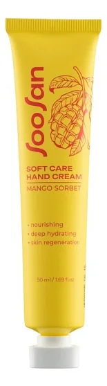 SOOSAN Увлажняющий крем для рук с ароматом манго Soft Care Hand Cream Mango Sorbet 50мл